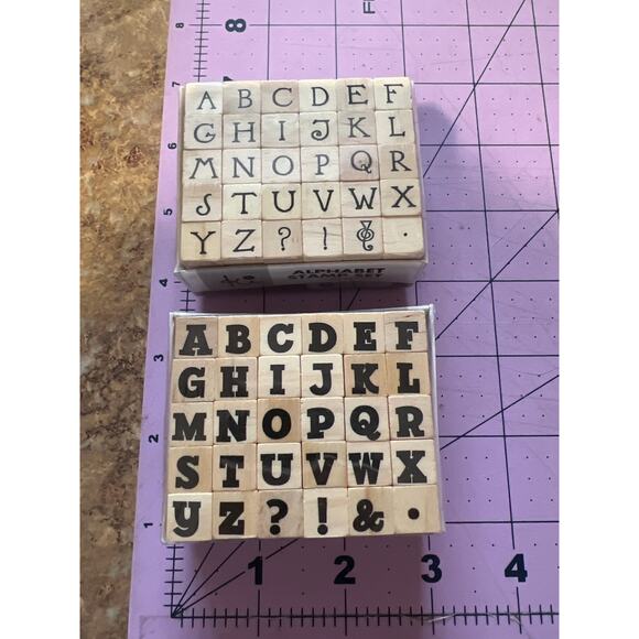 Alphabet Wood Rubber Stamp Sets NEW Hampton Arts Set of two - Picture 2 of 6